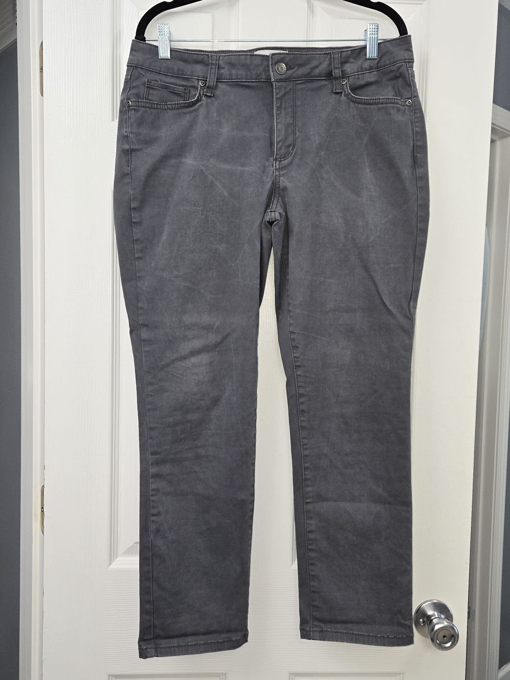 Sonoma Goods For Life Women 14P Charcoal Gray Slim Straight Stretch Pants Petite